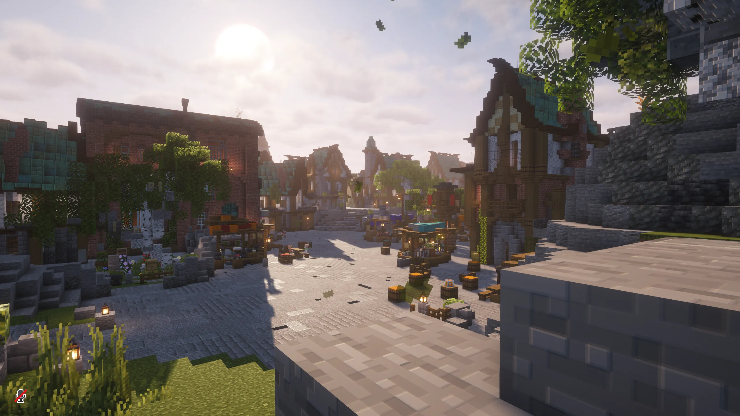 Vue d'ensemble du nouveau spawn de Create Harmony, un paysage construit à la main autour du point d'arrivée des joueurs.